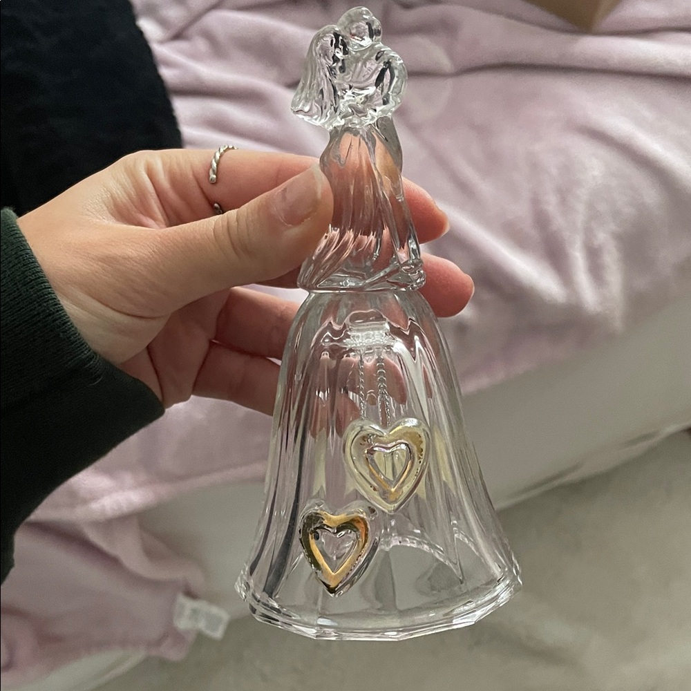 Clear Glass Angel Figurine with Gold Hearts